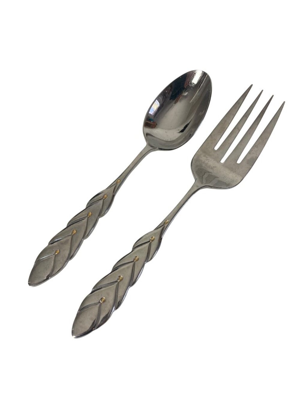 Pier 1 Imports P114 Stainless Large Serving Fork Spoon Set Gold Accents Korea